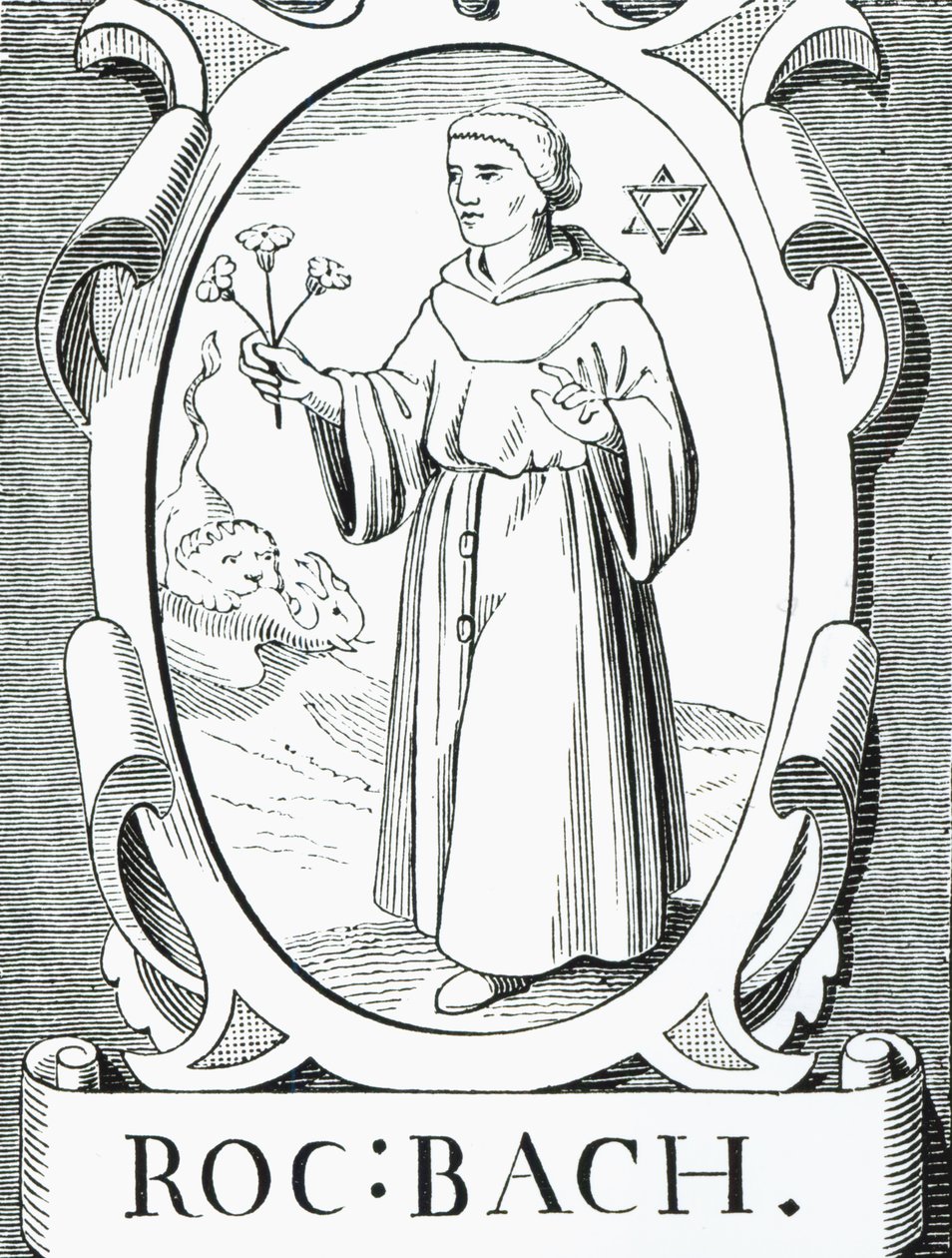 Porträtt av Roger Bacon (c.1220-92), illustration från Science and Literature in the Middle Ages and the Renaissance, skriven och graverad av Paul Lacroix, 1878 av English School