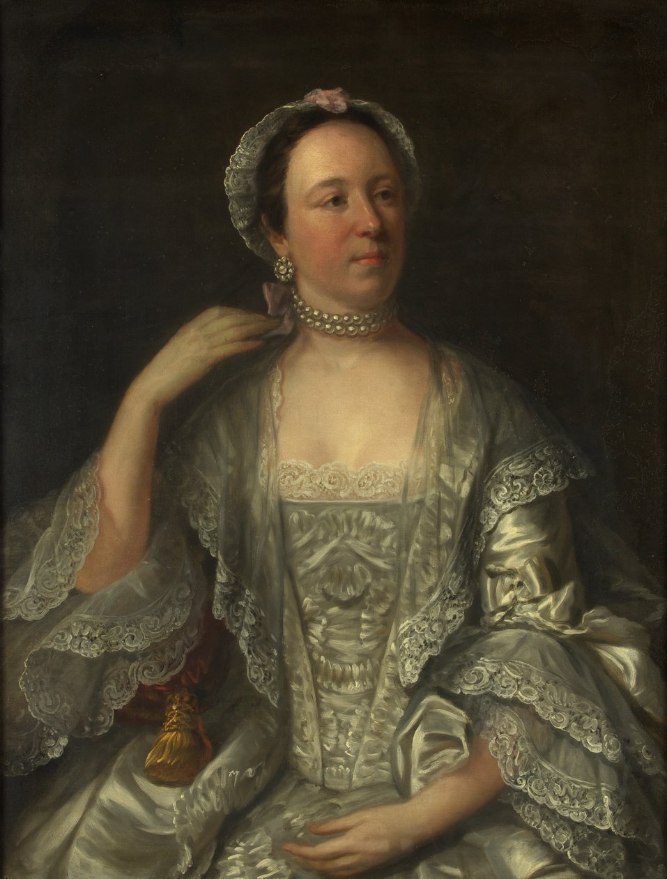 Porträtt av Sarah Page (olja på duk) av English School
