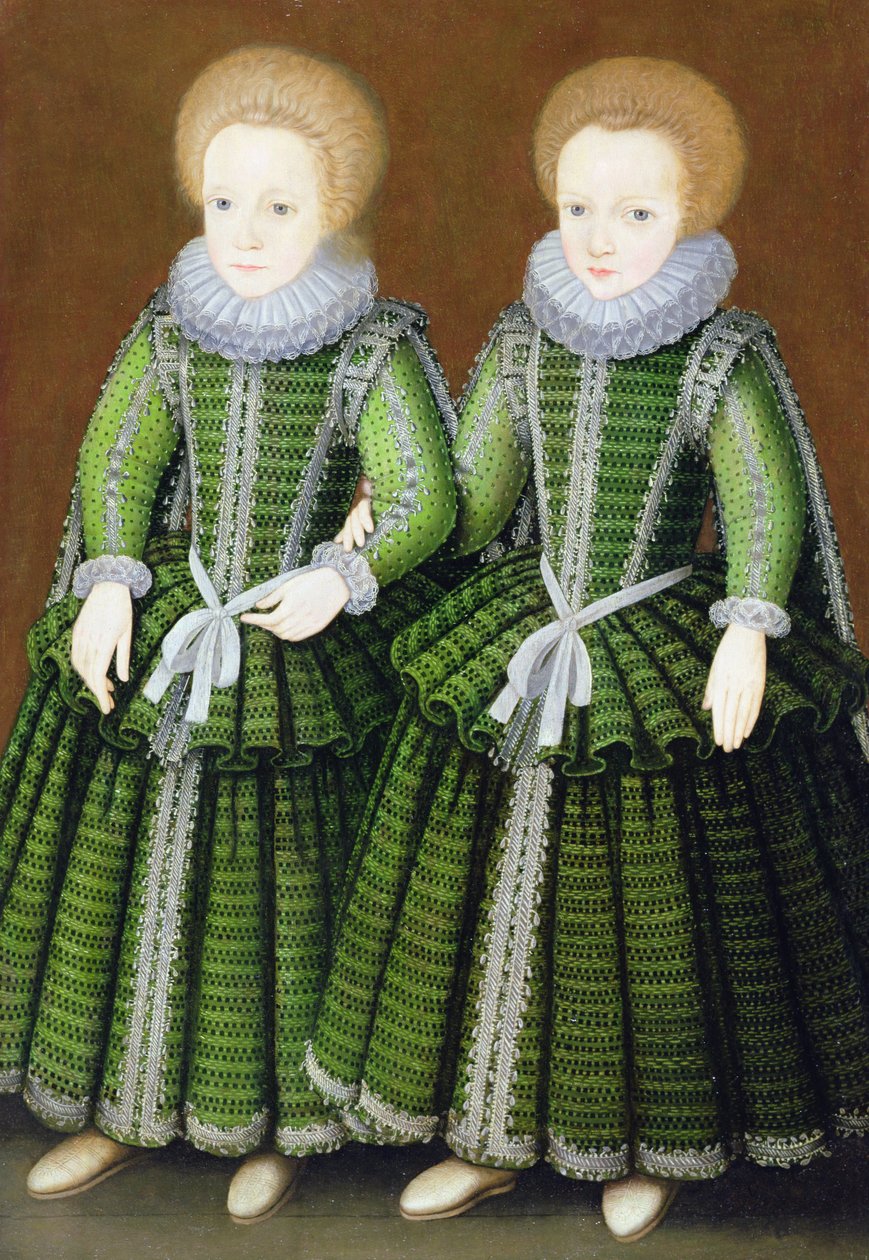 Porträtt av Sarah och Elizabeth Poulett från Hinton St. George, Somerset, ca 1600 av English School