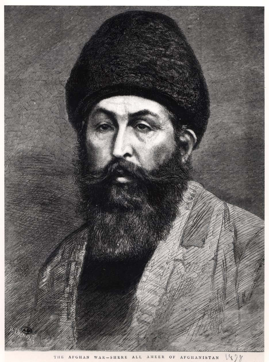 Porträtt av Shir Ali Khan (1825-79) emir av Afghanistan, 1878 av English School