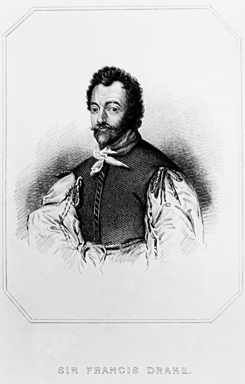 Porträtt av Sir Francis Drake (154043-1596) från Lodges British Portraits, 1823 av English School