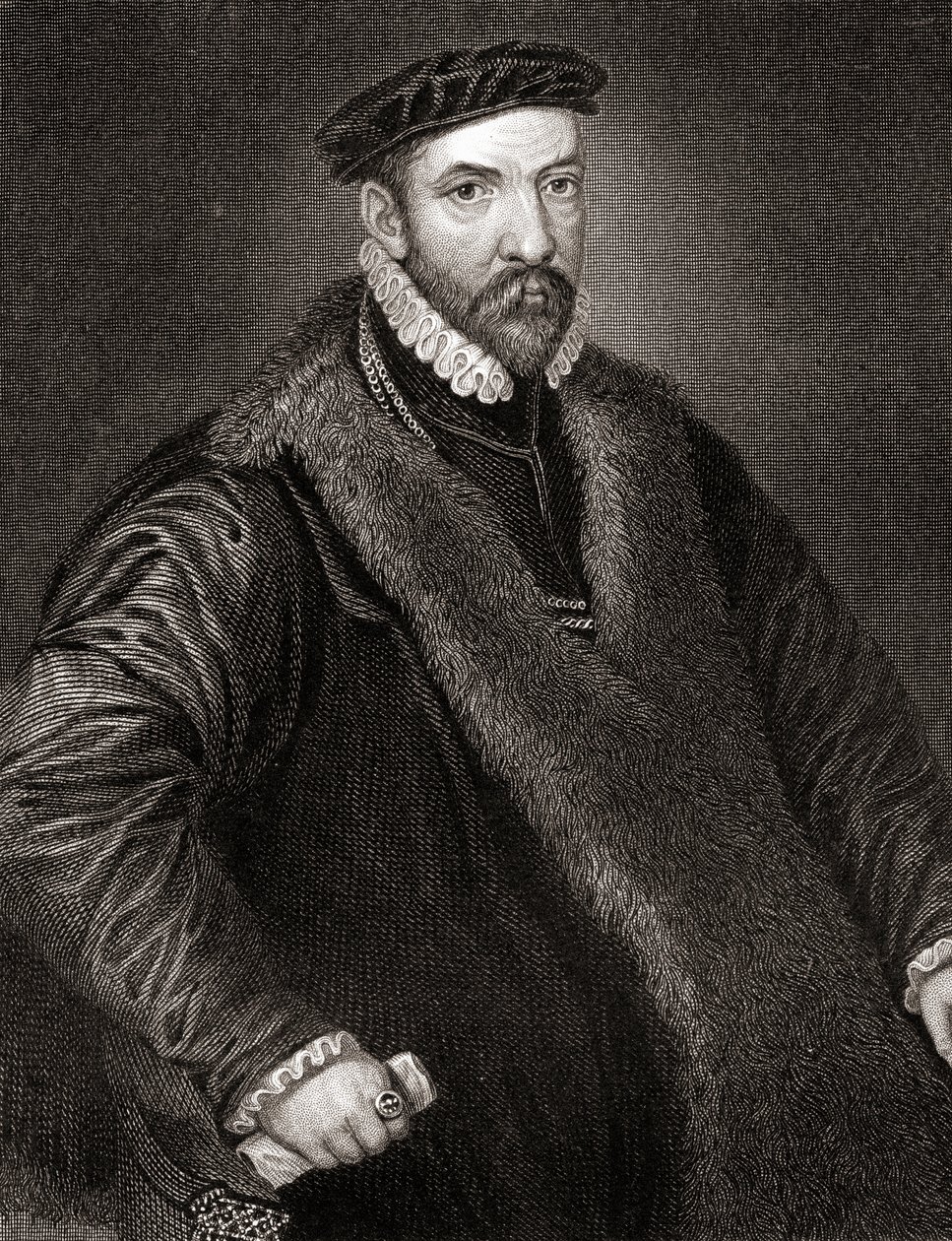 Porträtt av Sir Nicholas Bacon (1510-1579) från Lodges British Portraits, 1823 av English School