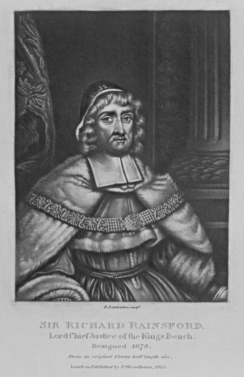 Porträtt av Sir Richard Rainsford, från "Characters Illustrious in British History", av Richard Earlom och charles Turner, 1815 av English School
