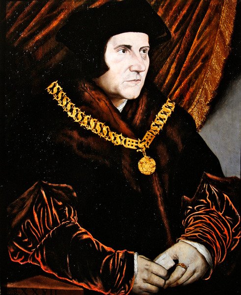 Porträtt av Sir Thomas More (olja på ekpanel) av English School