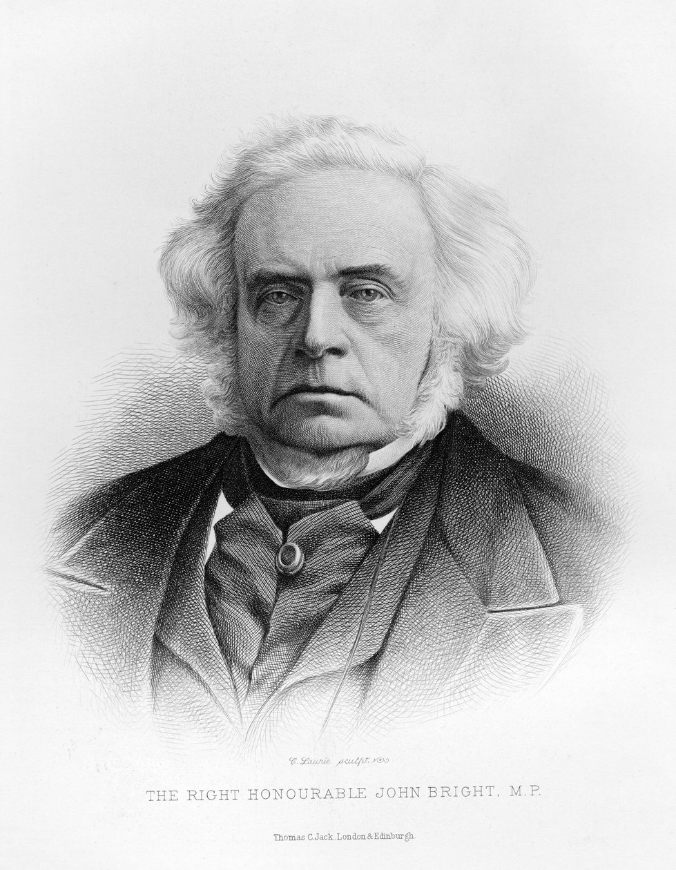 Porträtt av den rätte ärade John Bright (gravyr) (bw foto) av English School