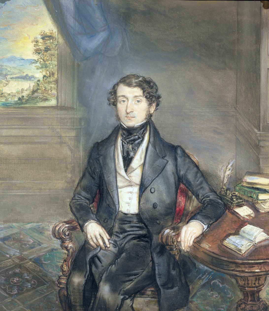 Porträtt av en gentleman i en interiör, ca 1830 (för par se 126403) av English School