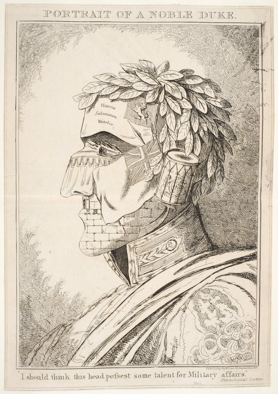 Porträtt av en ädel hertig, jag skulle tro att detta huvud har en del talang för militära angelägenheter, puben Thos McLean, 1829 av English School