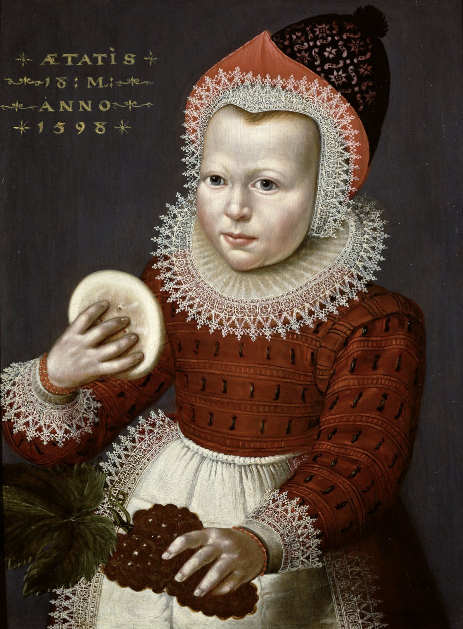 Porträtt av en ung flicka som håller bröd och vindruvor, 1598 av English School