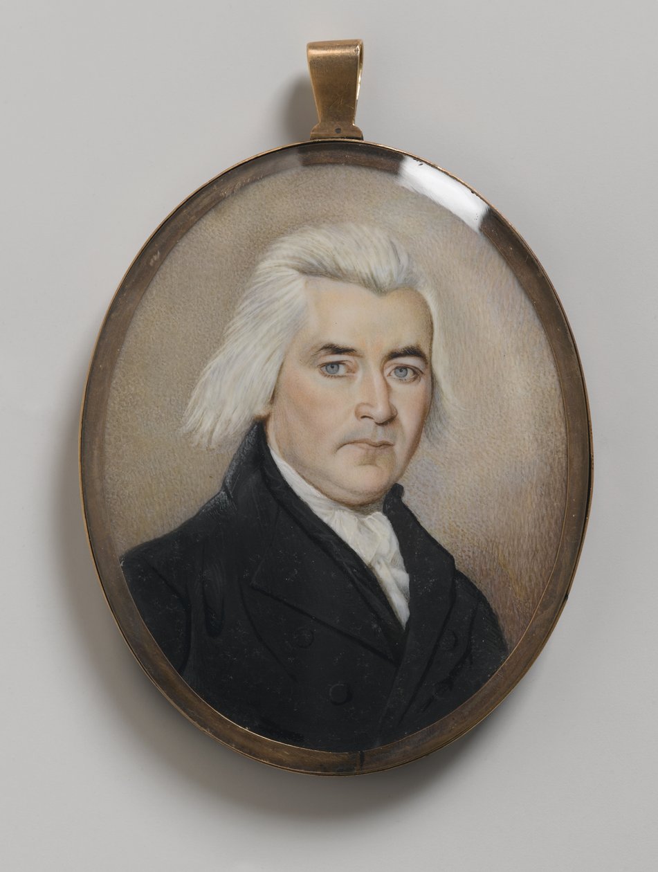 Porträtt av en gentleman (wc på elfenben i metall & glas medaljong) av English School