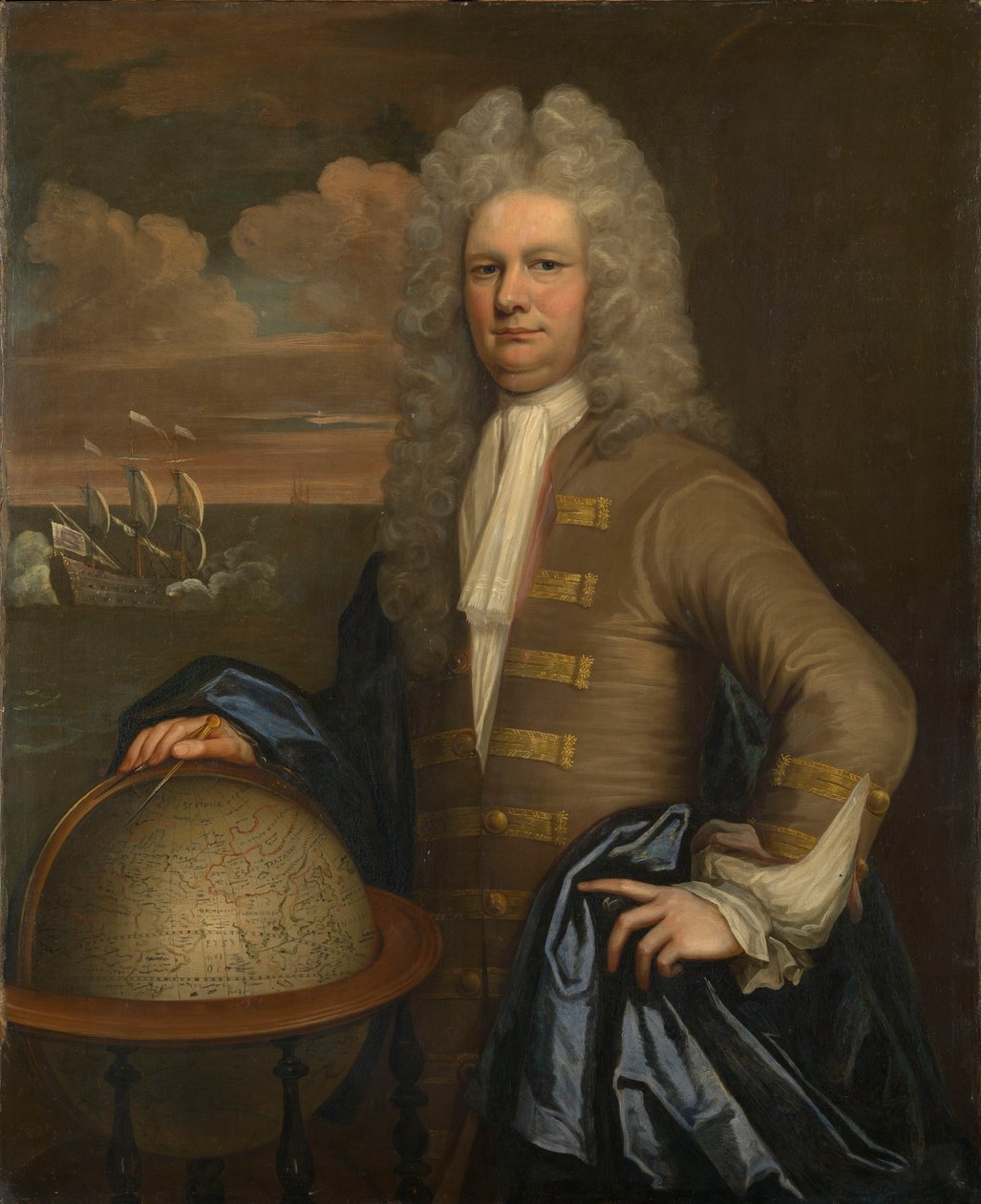 Porträtt av en kapten från Ostindiska kompaniet, ca 1690 (olja) av English School