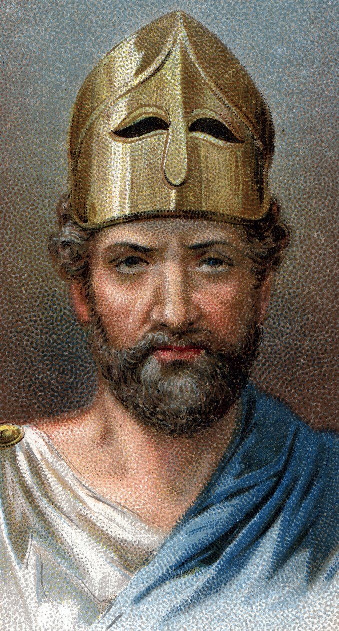 Porträtt av den grekiske generalen och politikern Perikles (494-429 f.Kr.) - Från serien "" Leaders of Men"" - Chromolithography - English School, 1900-talet - av English School