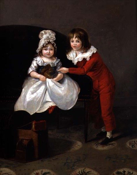 Porträtt av två barn med en ekorre, ca 1800 av English School