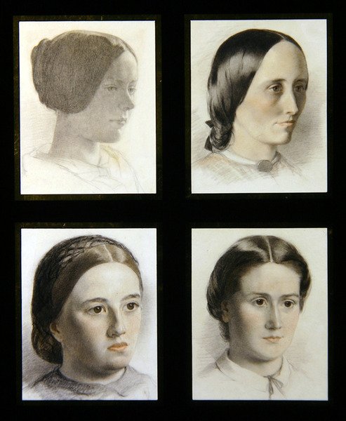 Porträtt av unga damer, ca 1830 (röda och vita krita på papper) av English School