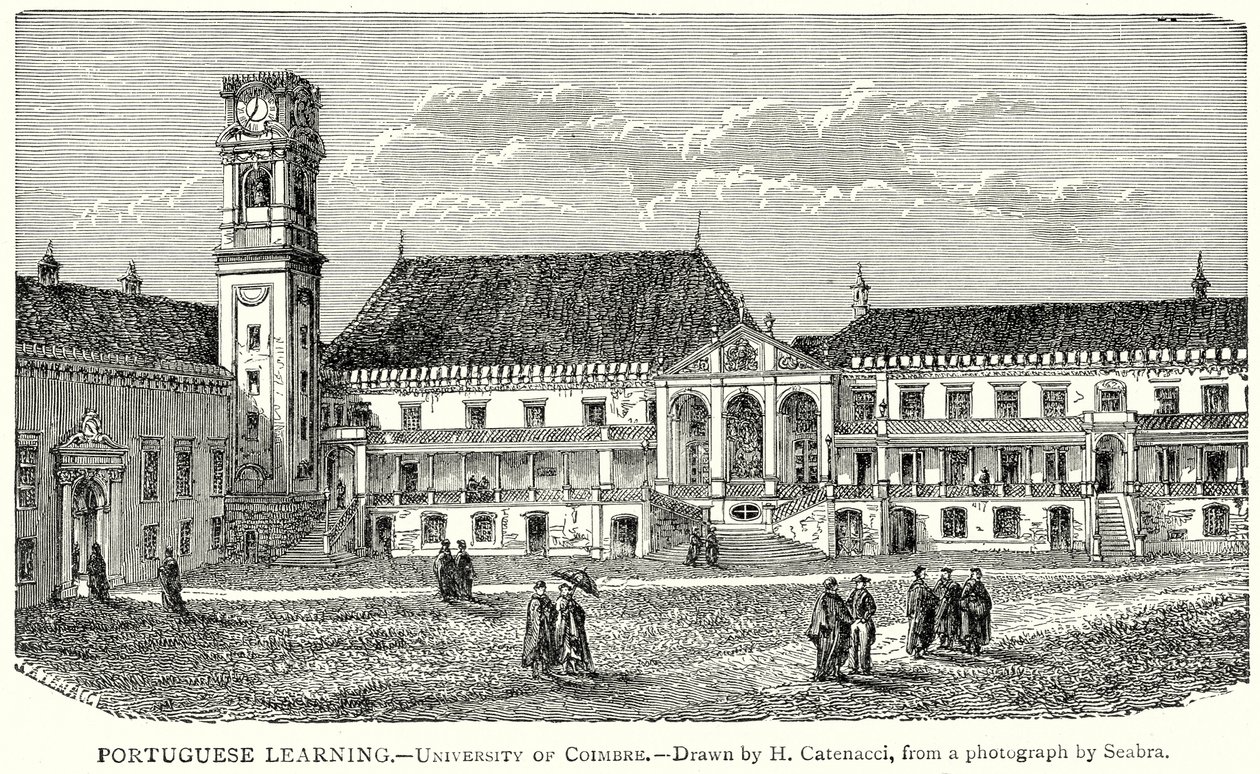 Portugisiskt lärande. - Universitetet i Coimbre (gravyr) av English School