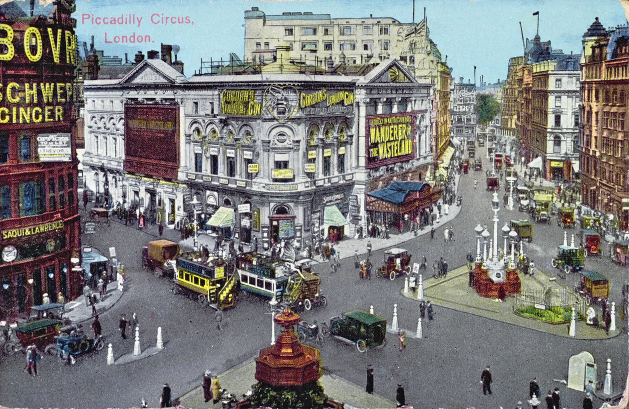 Vykort föreställande Piccadilly Circus c.1928 av English School