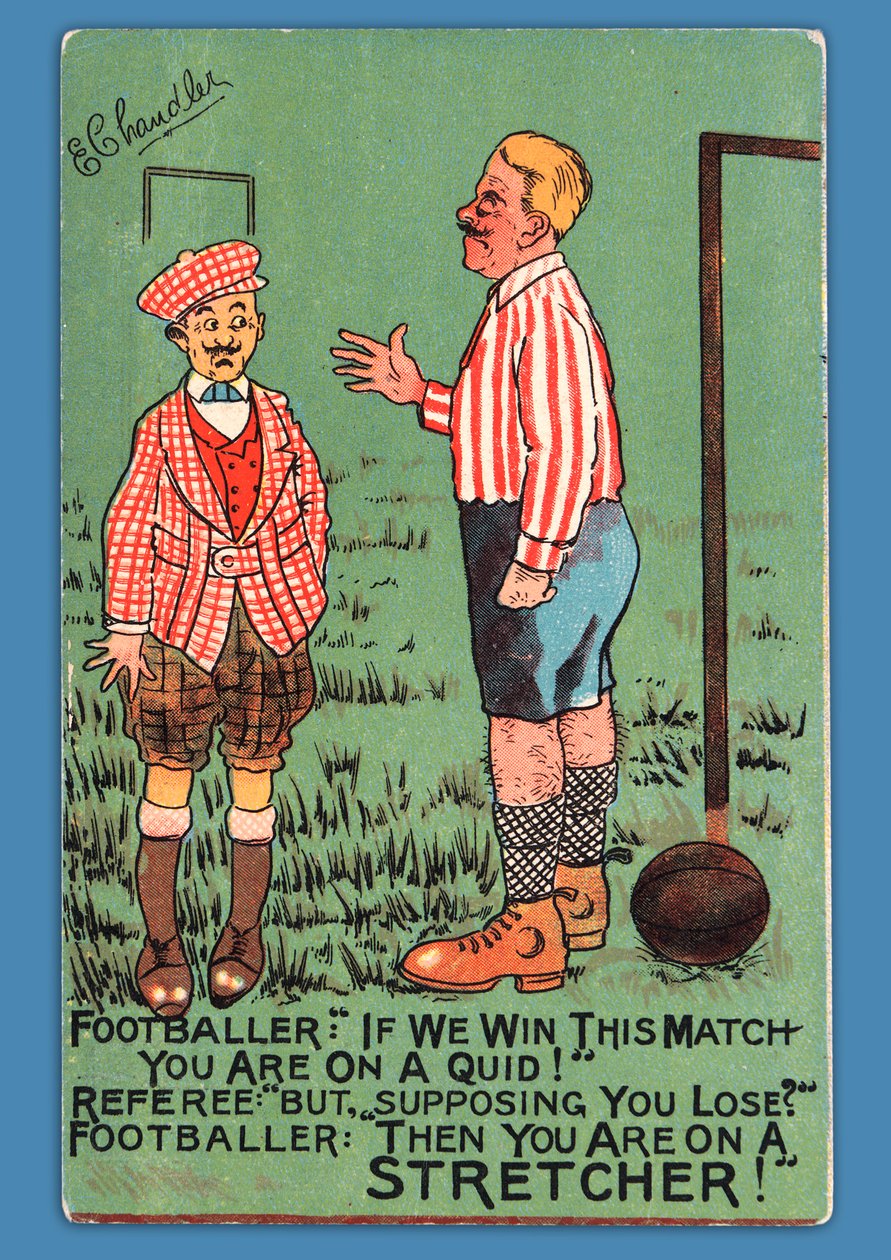 Vykort som föreställer en karikatyr av en spansk fotbollsspelare av English School