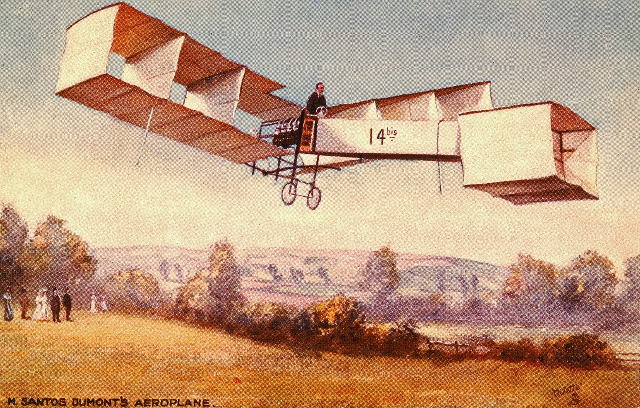Vykort föreställande Santos-Dumont 14-bis flygplan, ca. 1910 av English School