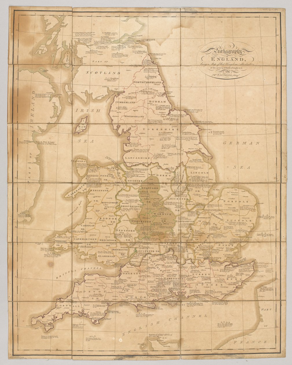 Praehagraphy of England, som är en karta över det kungariket som illustrerar de viktigaste striderna som utkämpades i det, 1807 av English School