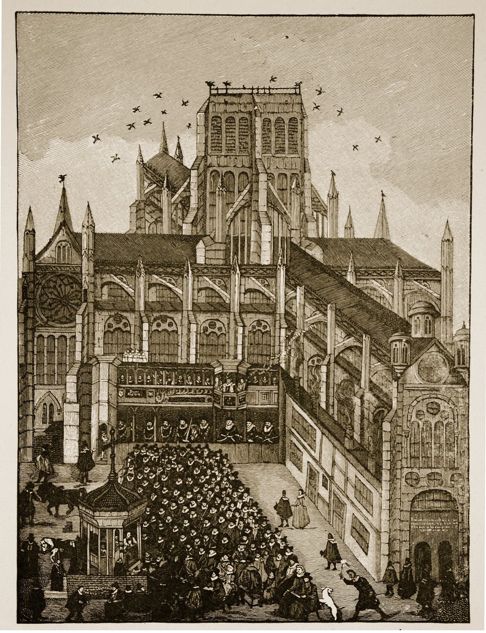 Predikar inför kungen och prinsen av Wales vid Pauls Cross 1616, efter en målning från 1600-talet av English School