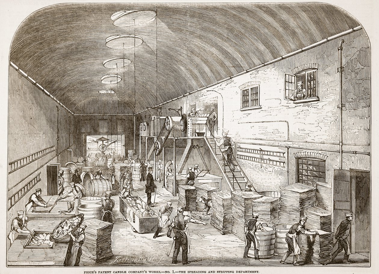 Priser Patent Candle Companys Works, No.1: The Spreading and Stripping Department, från The Illustrated London News, 1849 av English School