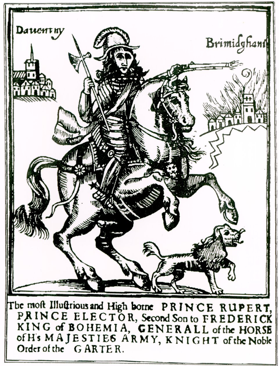 Prins Rupert till häst (gravyr) (bw foto) av English School