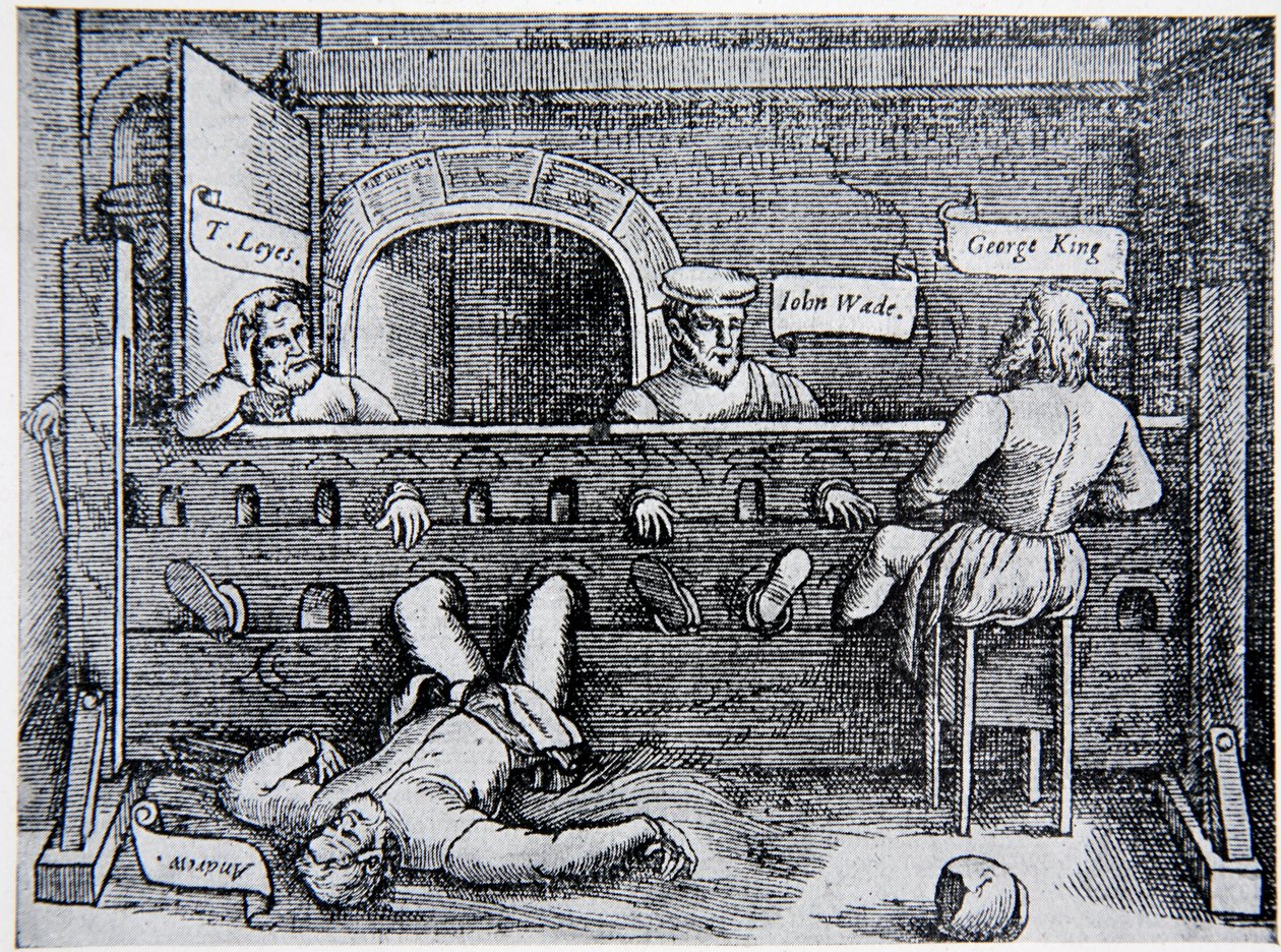 Prisoners in the Lollards Tower, från Acts and Monuments av John Foxe (1516-87), 1563, illustration från The History of the Nation av English School