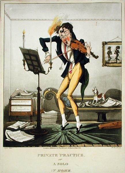 Private Practice or A Solo at Home, graverad av Henry Pyall (1795-1833), publicerad av Thomas McLean, London av English School
