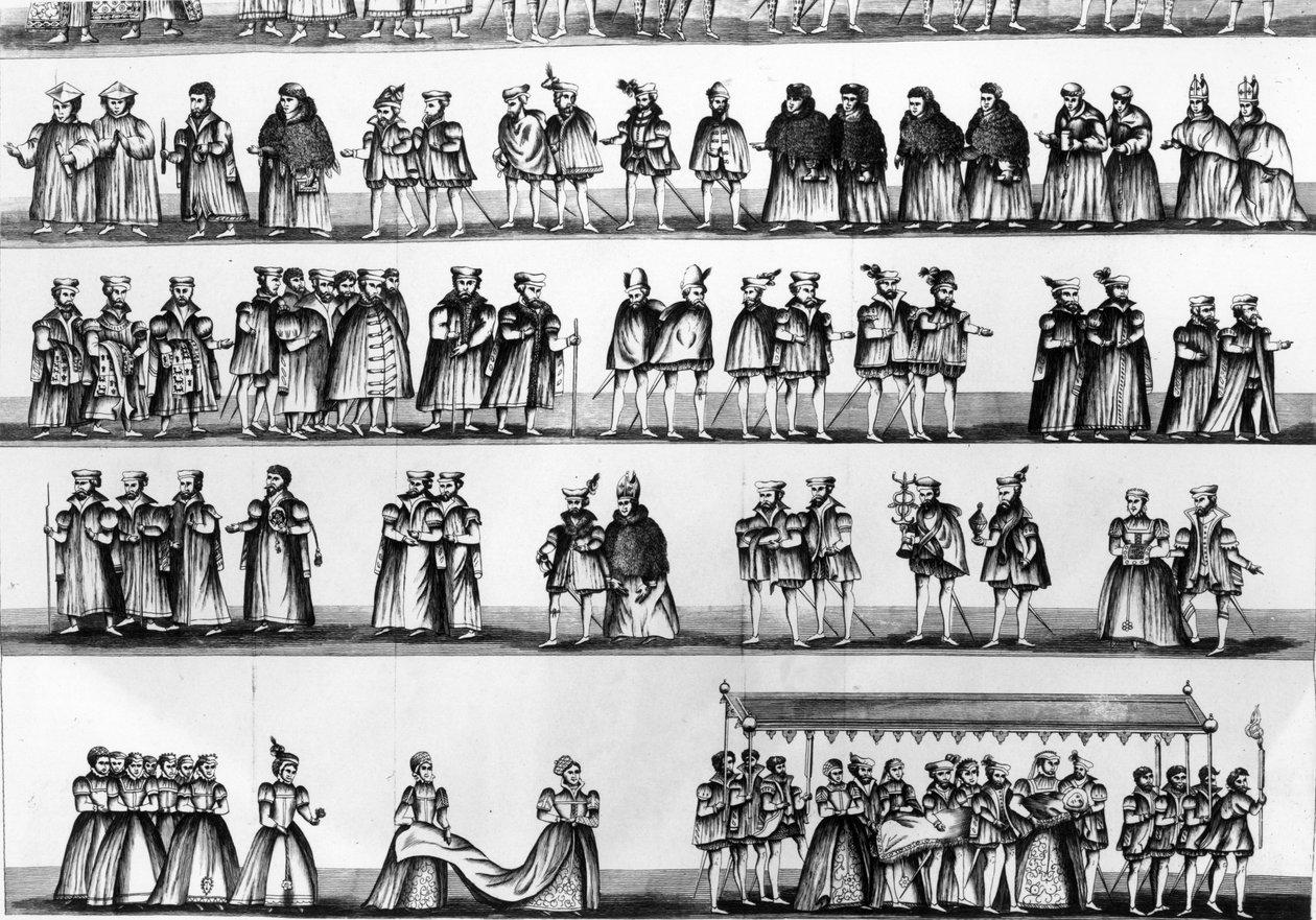 Procession vid dopet av Prins Arthur, son till Henrik VII, graverad 1782 av English School