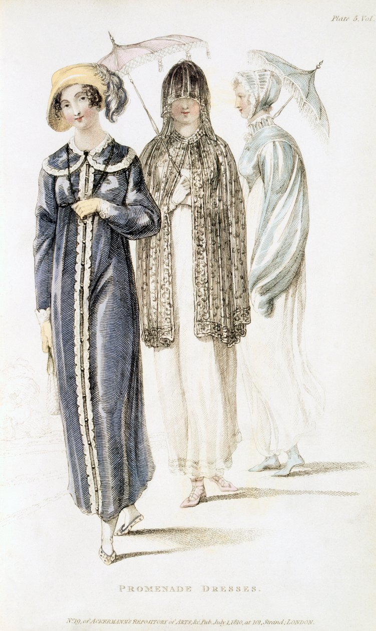 Promenadklänningar, modetallrik från Ackermanns Repository of Arts av English School
