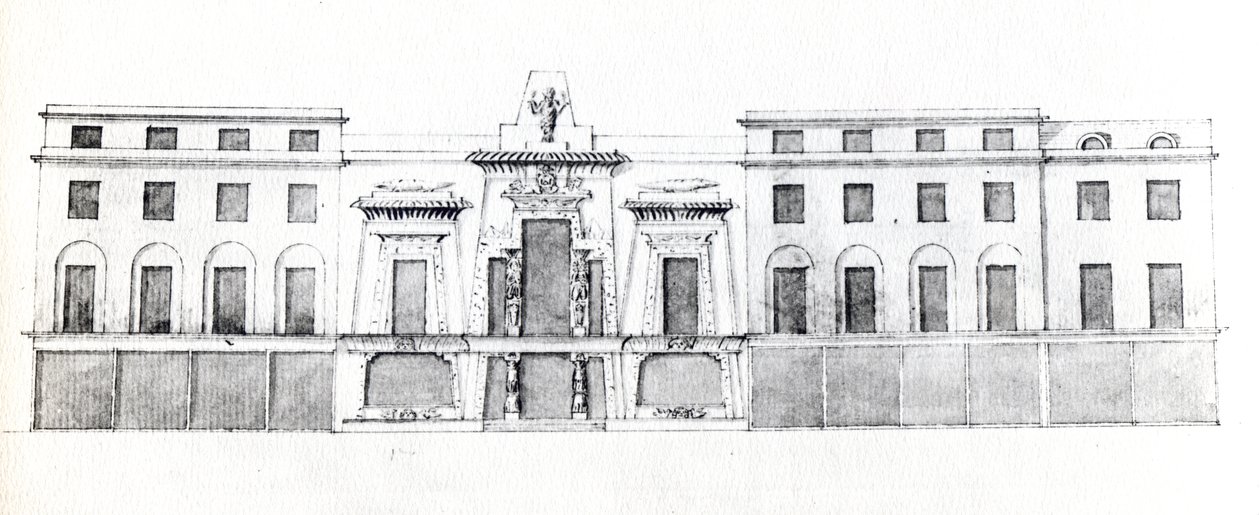 Förslag till den egyptiska salen, Picadilly, 1810 (bläck på papper) av English School