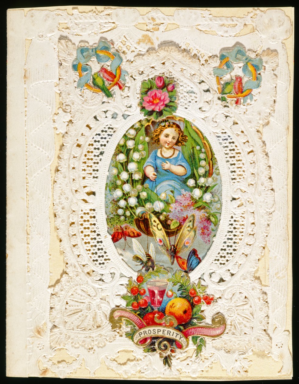 Prosperity, Valentine-kort, c.1870 (färg litho på papper) av English School