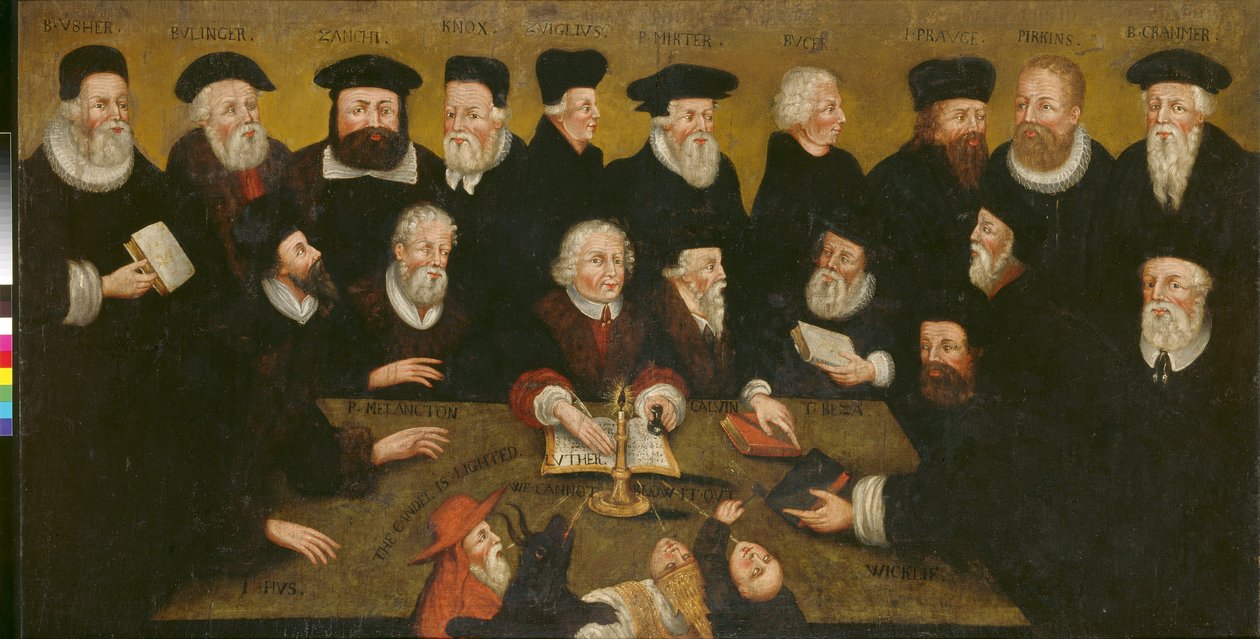 Protestantiska reformatorer, ca 1654 (olja på panel) av English School