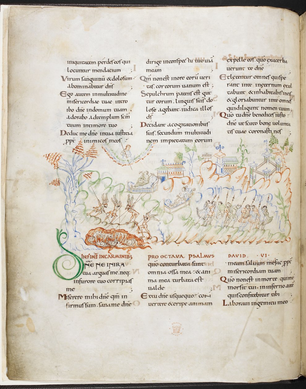 Psalm 6 från Harley Psalter, Harley MS 603 f.3v av English School