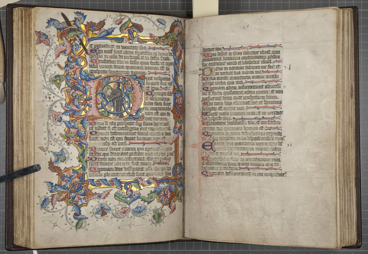Psaltare med Sarum-brukskalender, Fol 40 verso 41 recto, c.1425-75 (bläck, färg & guld på veläng) av English School