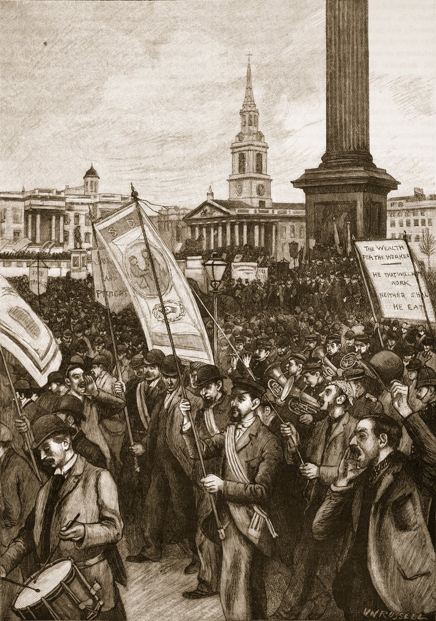 Offentligt möte på Trafalgar Square till minne av Bloody Sunday, 1892, illustration från Cassells Illustrated History of England (sepiafoto) av English School