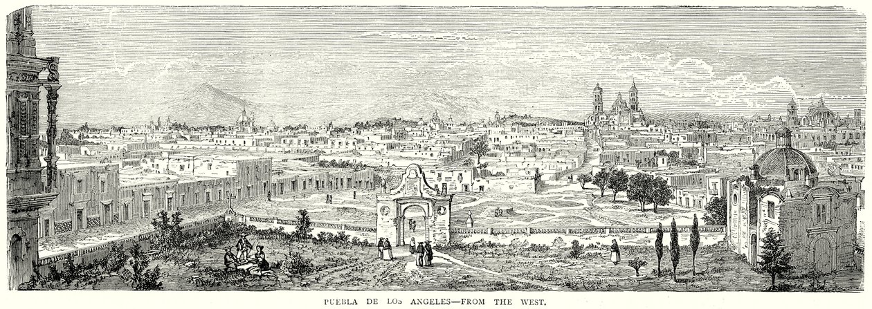 Puebla de Los Angeles - Från väster (gravyr) av English School