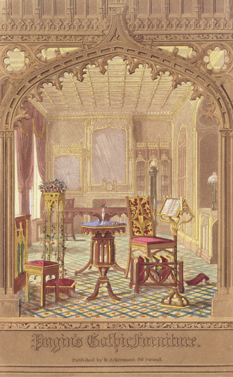 Pugins Gothic Furniture, av Augustus Charles Pugin (1762-1832), utgiven av R. Ackermann, 1827 av English School