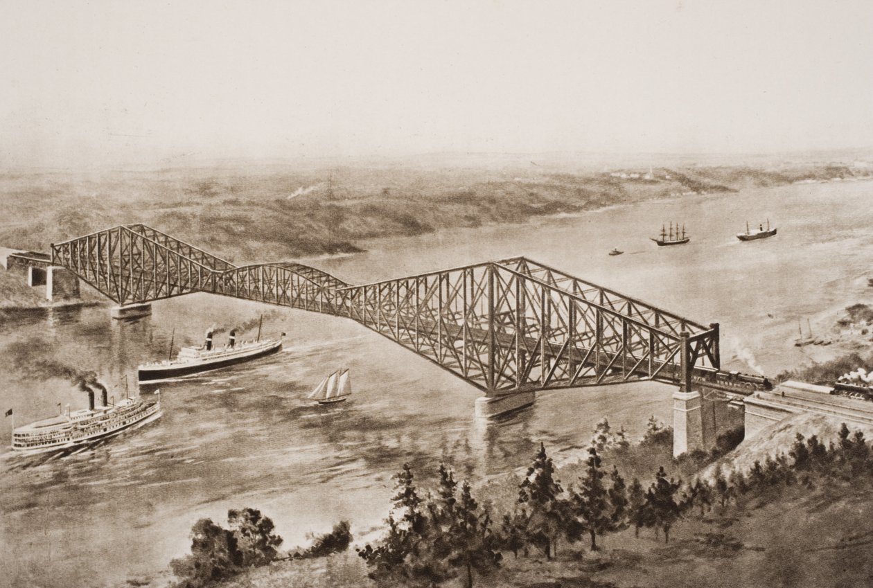 Quebec Bridge över St. Lawrence River, Kanada, illustration från 