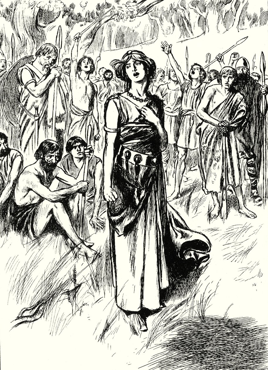 Drottning Boadicea och hennes soldater (litografi) av English School