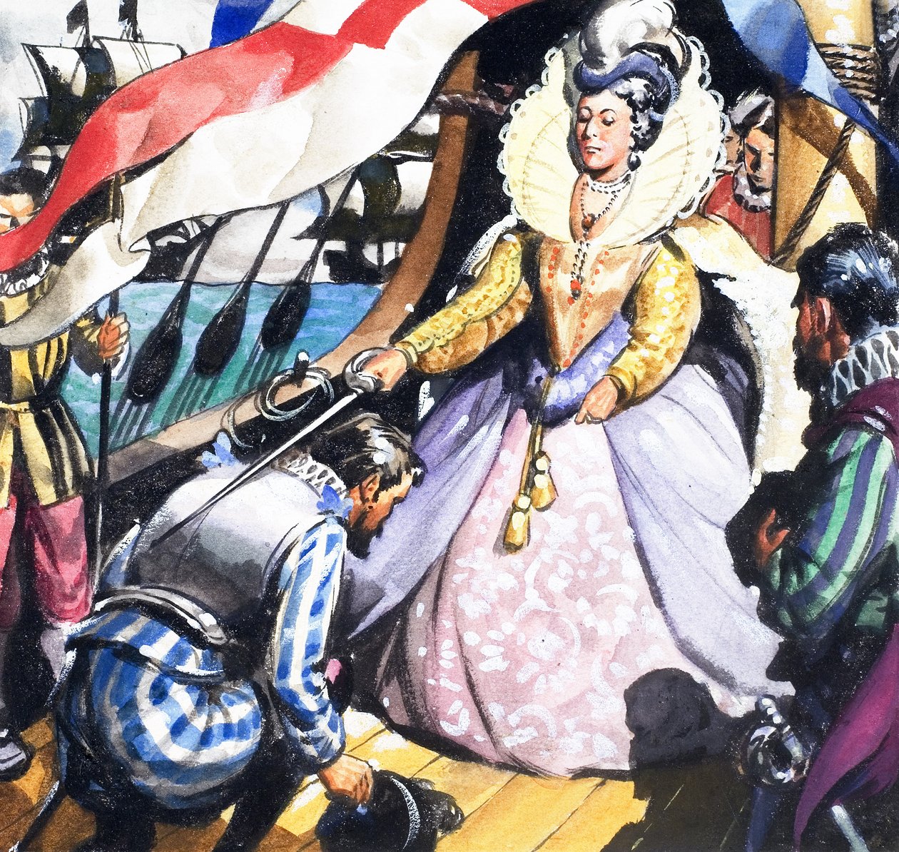 Drottning Elizabeth och Francis Drake av English School