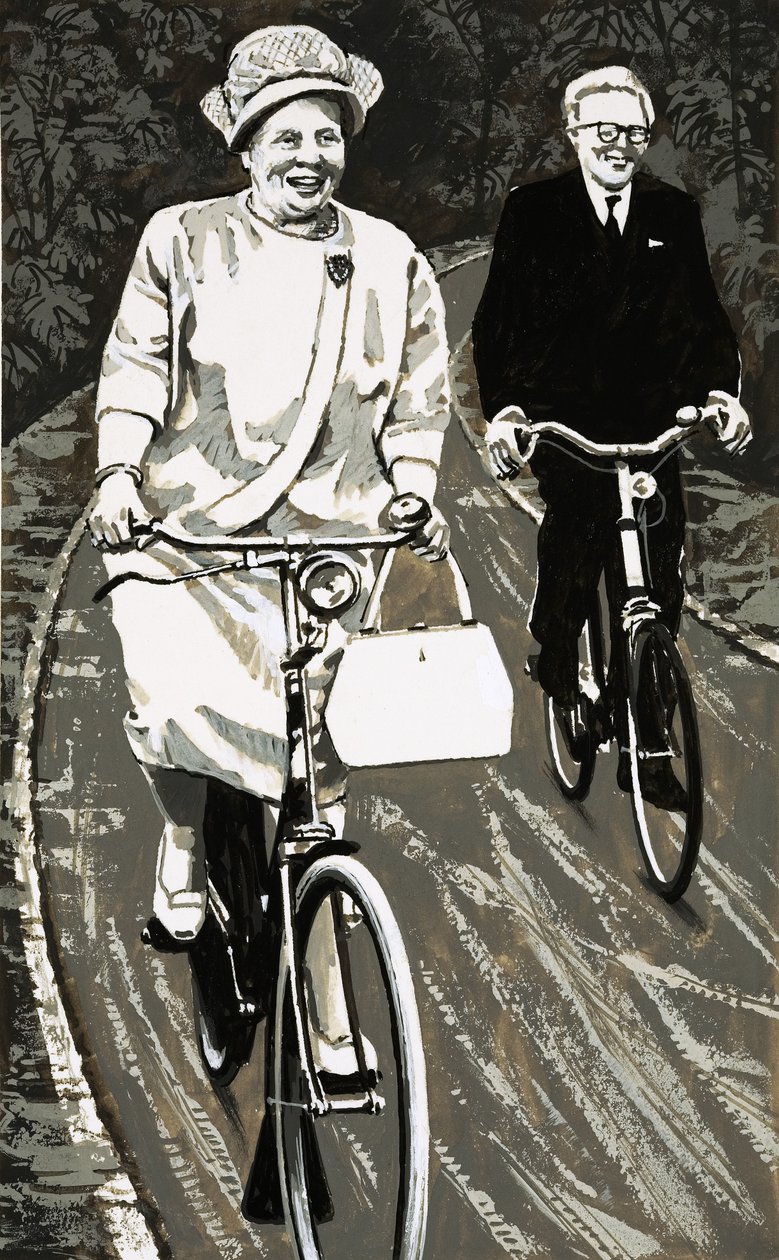 Drottning Juliana av Holland på cykel av English School