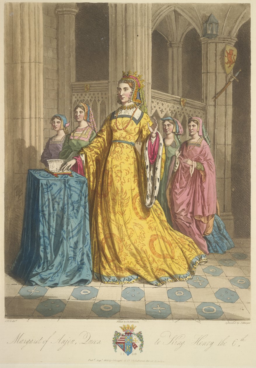 Drottning Margareta av Anjou, illustration från "The Costume of the Original Inhabitants of the British Islands..." av Sir Samuel Rush Meyrick av English School