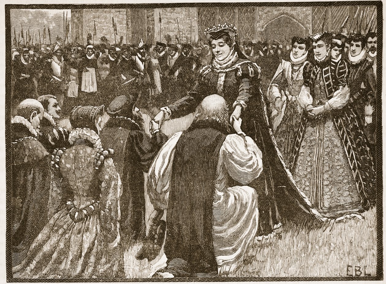 Queen Mary and the State Prisoners in the Tower, illustration från Cassells Illustrated History of England (sepiafoto) av English School