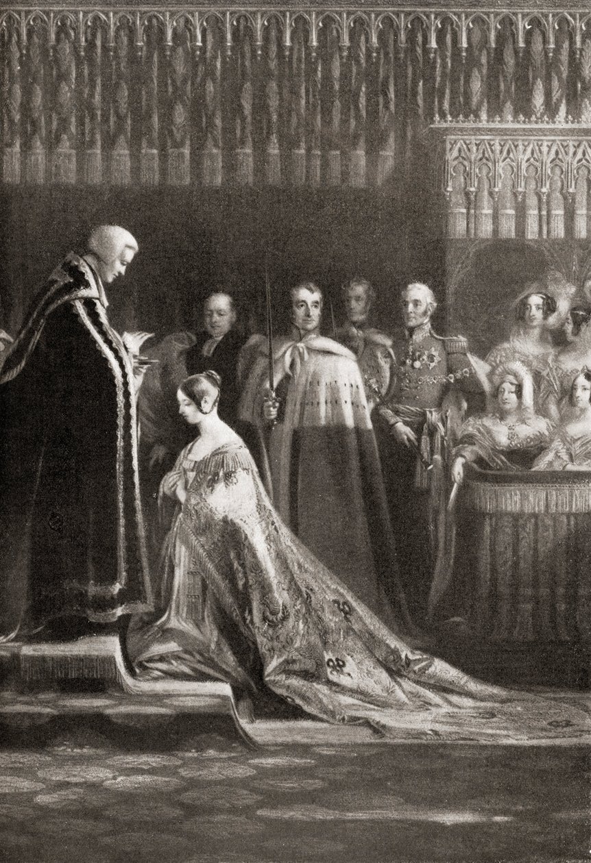 Drottning Victoria (1819-1901) tar emot det heliga sakramentet efter sin kröning av English School