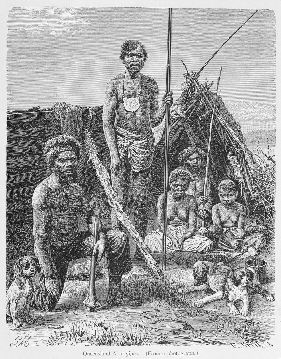 Queensland aborigines, graverade från ett fotografi av E. Krell, från 