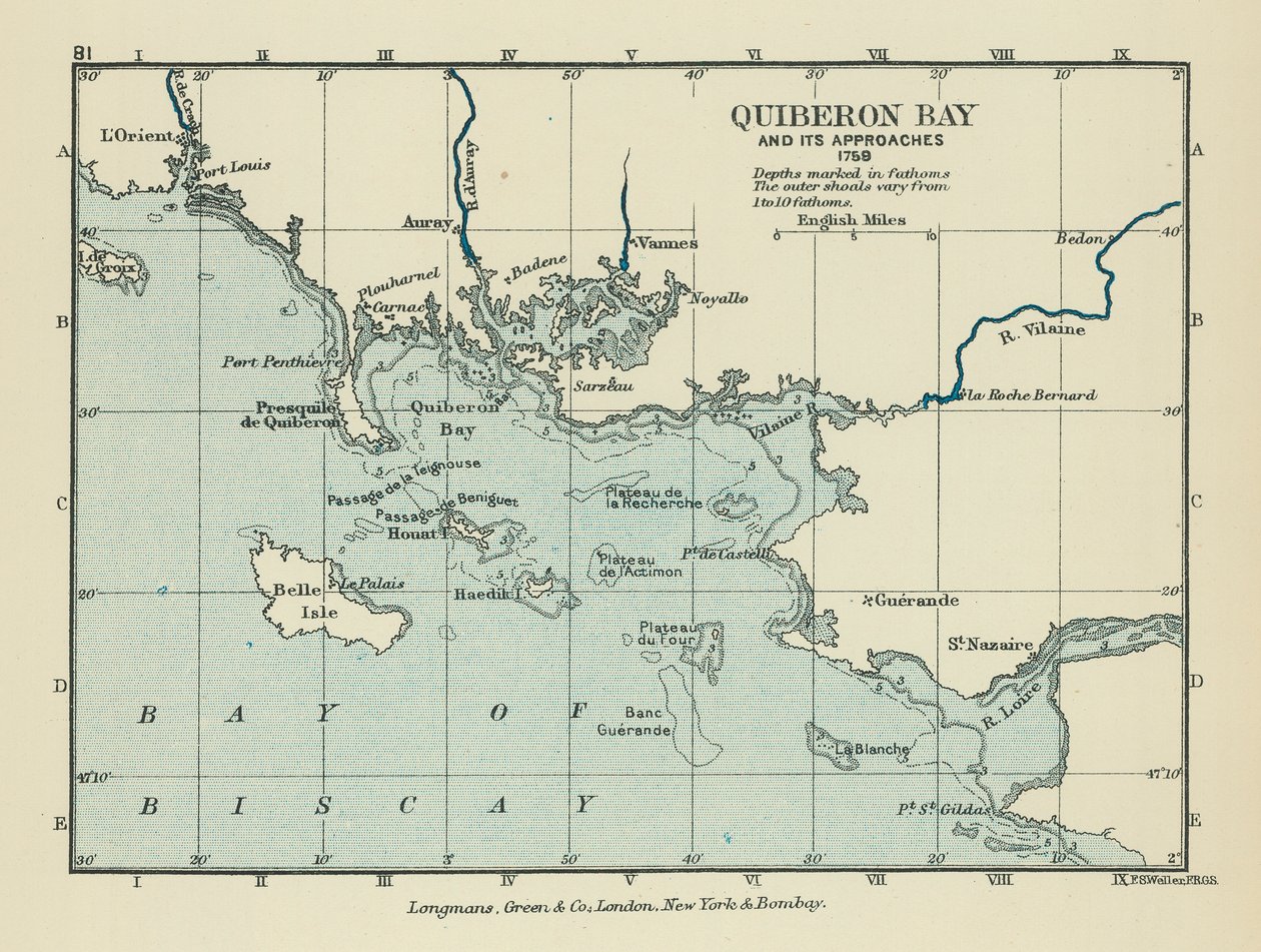 Quiberonbukten och dess inlopp (färglitografi) av English School
