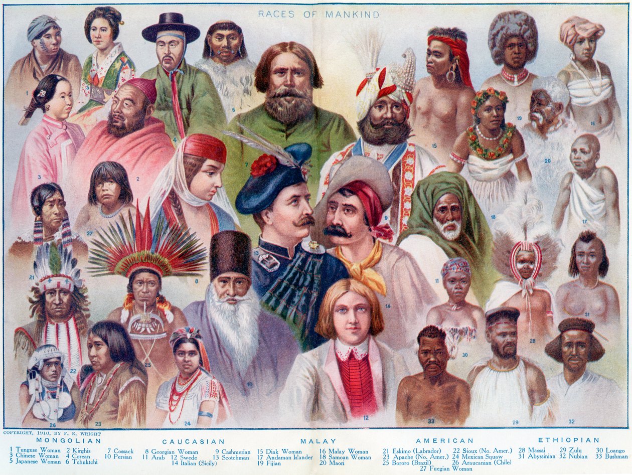 Races of Mankind, från The British Empire Universities Modern English Illustrated Dictionary, pub.1914 av English School