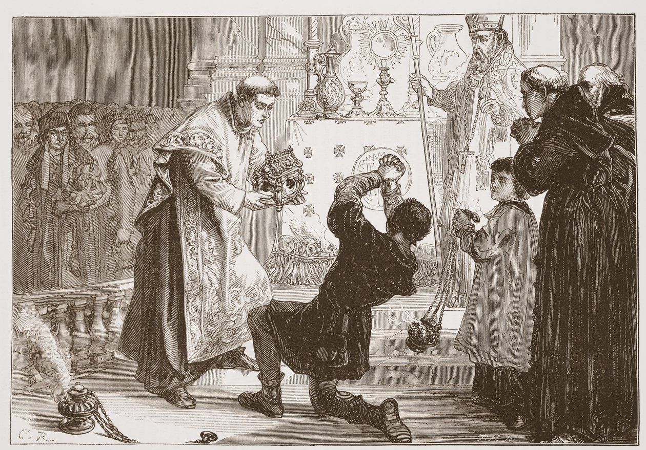 Radziwills Miracle: curing a sham demoniac, illustration från The History of Protestantism av James Aitken Wylie (1808-1890), pub. 1878 av English School