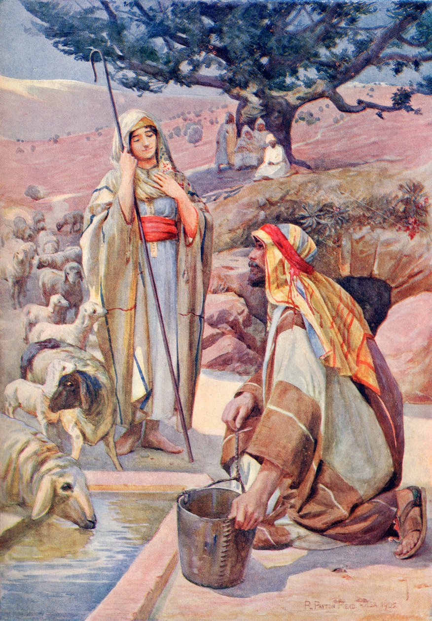 Rebekka vid brunnen, ur "A Book of Modern Palestine" av Richard Penlake pub. ca 1910 (tryck) av English School