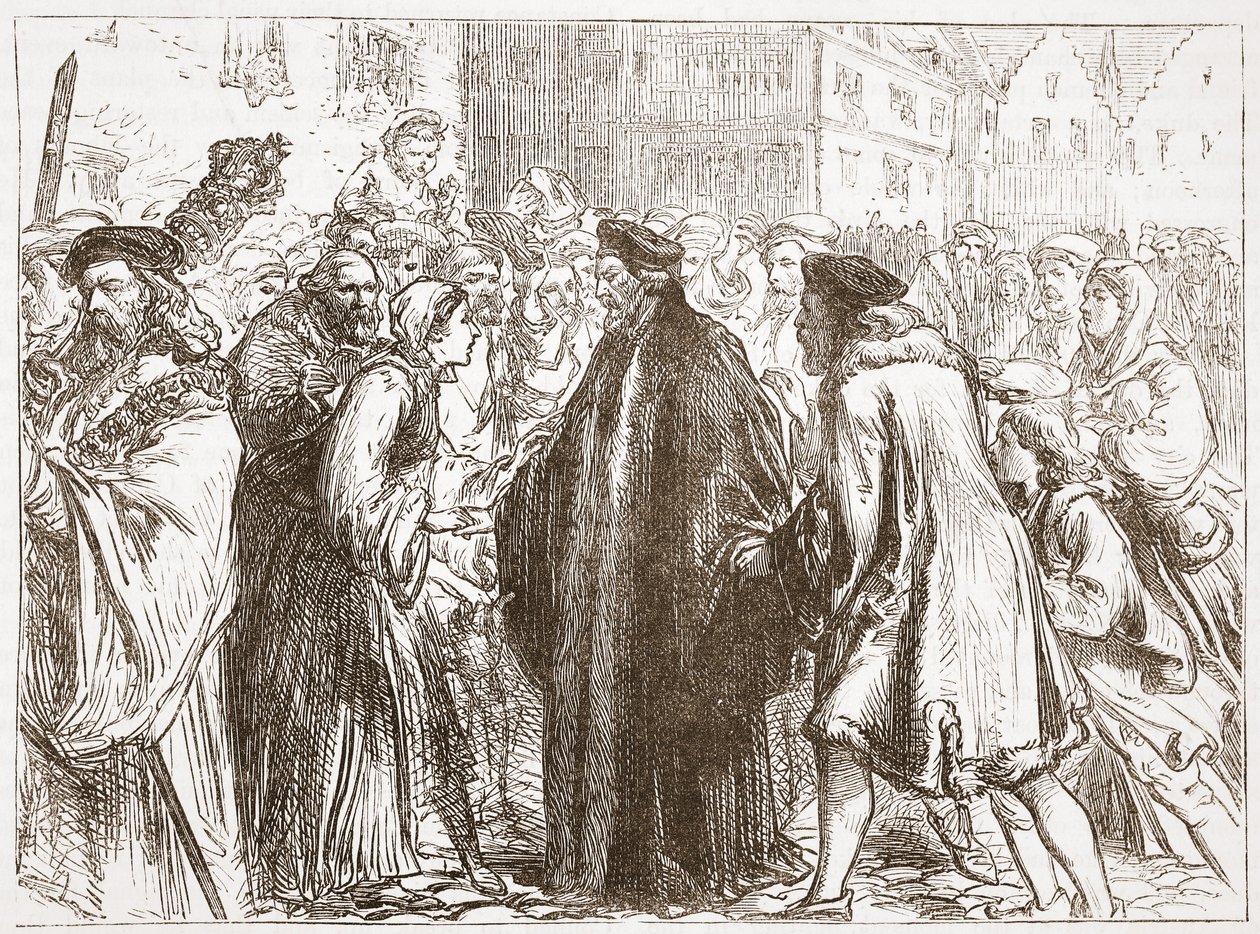 Mottagande av John Huss i Nürnberg, illustration från The History of Protestantism av James Aitken Wylie (1808-1890), pub. 1878 av English School